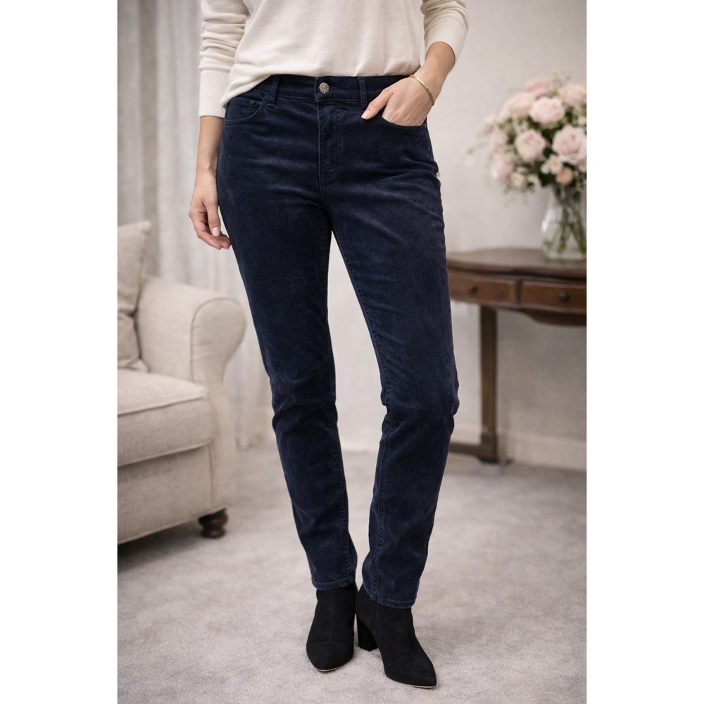 Loft Navy Blue Corduroy Skinny Pants High Rise Size 28 6 Womens Trousers